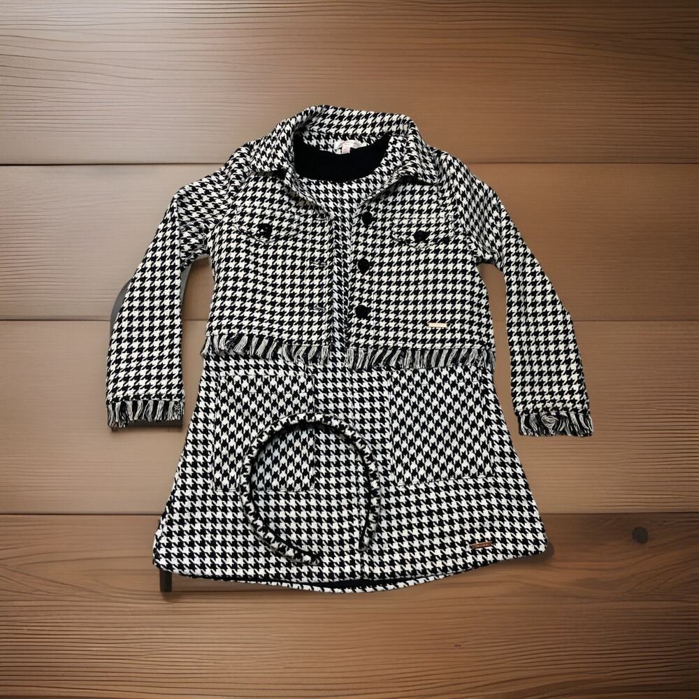 Tahari Houndstooth Print Girls Kids Dress And JacketBow Clip Black White 4Yrs